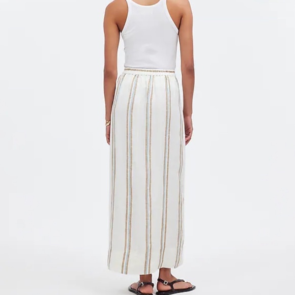NWT Madewell  Column Striped Maxi Skirt in 100% Linen Olive Surplus Stripe SZ XS - Picture 2 of 9